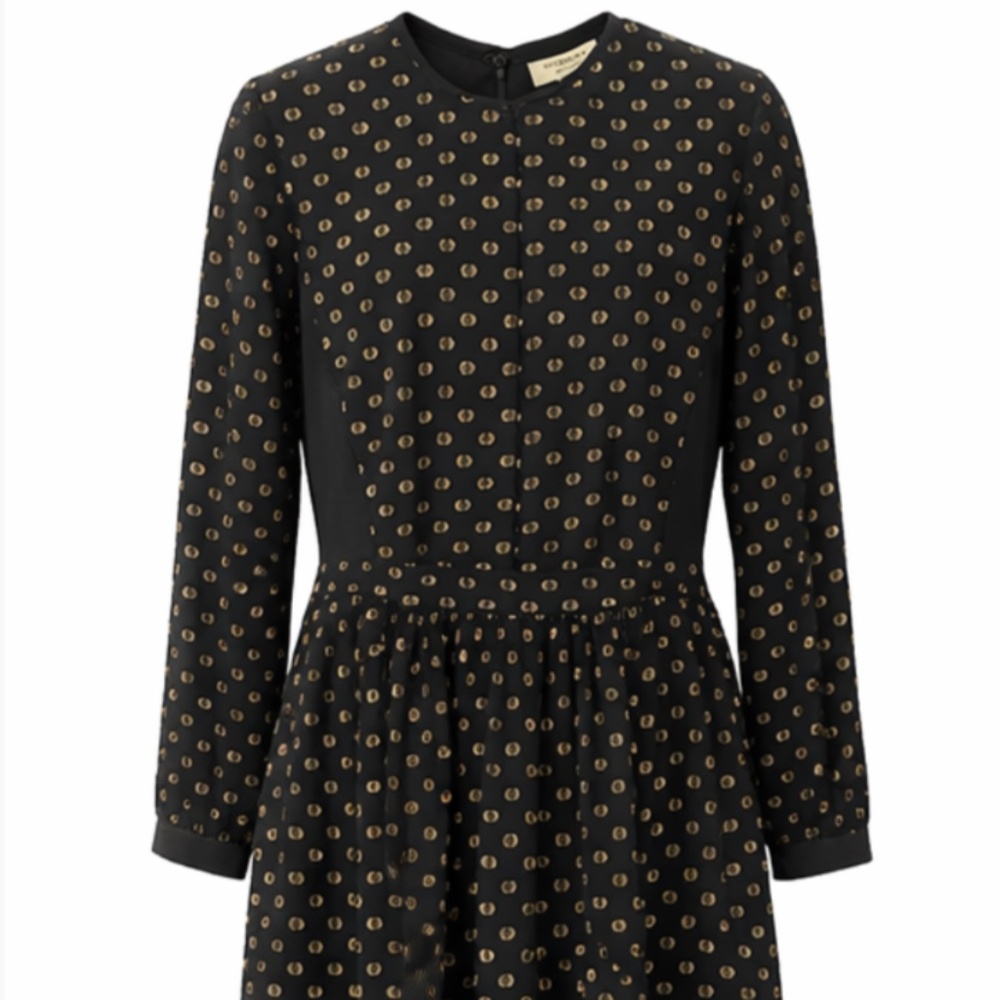 Burberry London Black & Gold Polka Dot midi Dress
